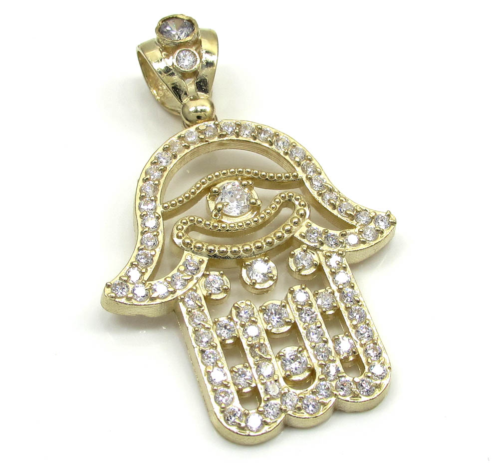 10k yellow gold cz hamsa pendant 1.40ct