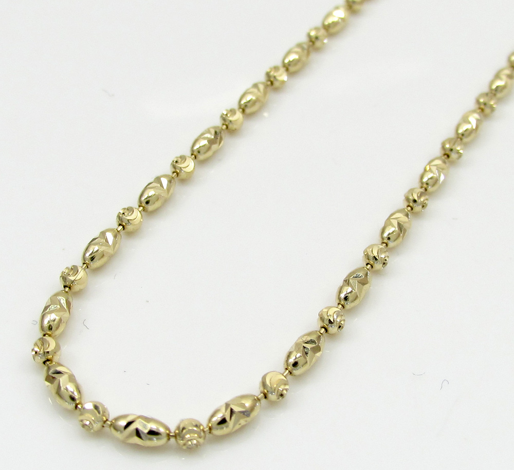 14k gold yellow gold diamond cut oval bead chain 16-20 inch 1.8mm