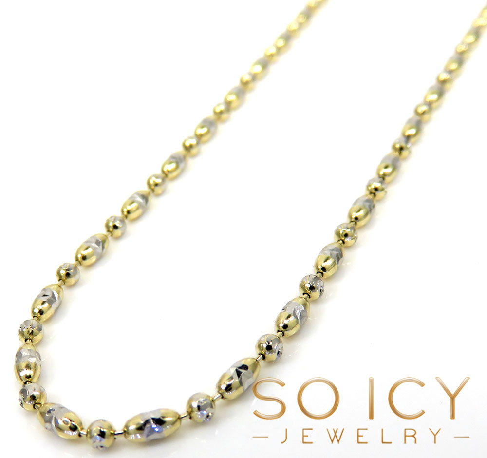 14k gold two tone gold diamond cut oval bead chain 16-20 inch 1.8mm