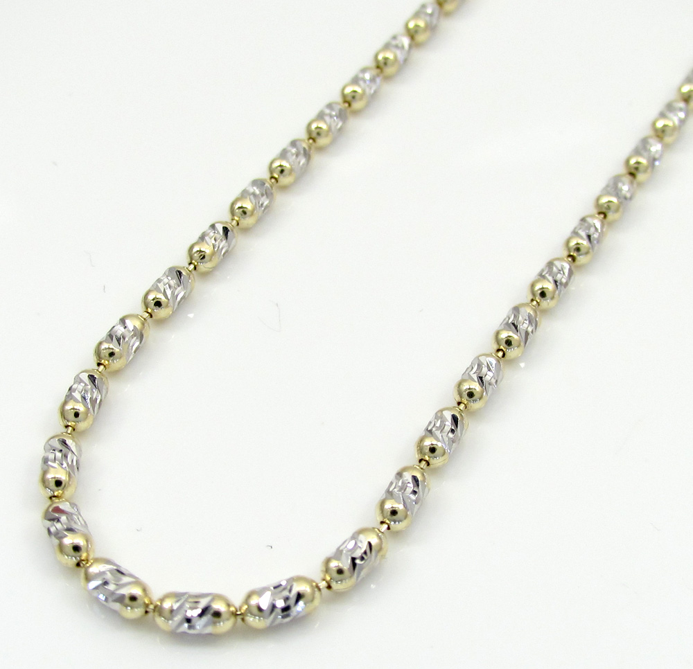 14k gold two tone gold diamond cut oval bead chain 16-20 inch 2mm