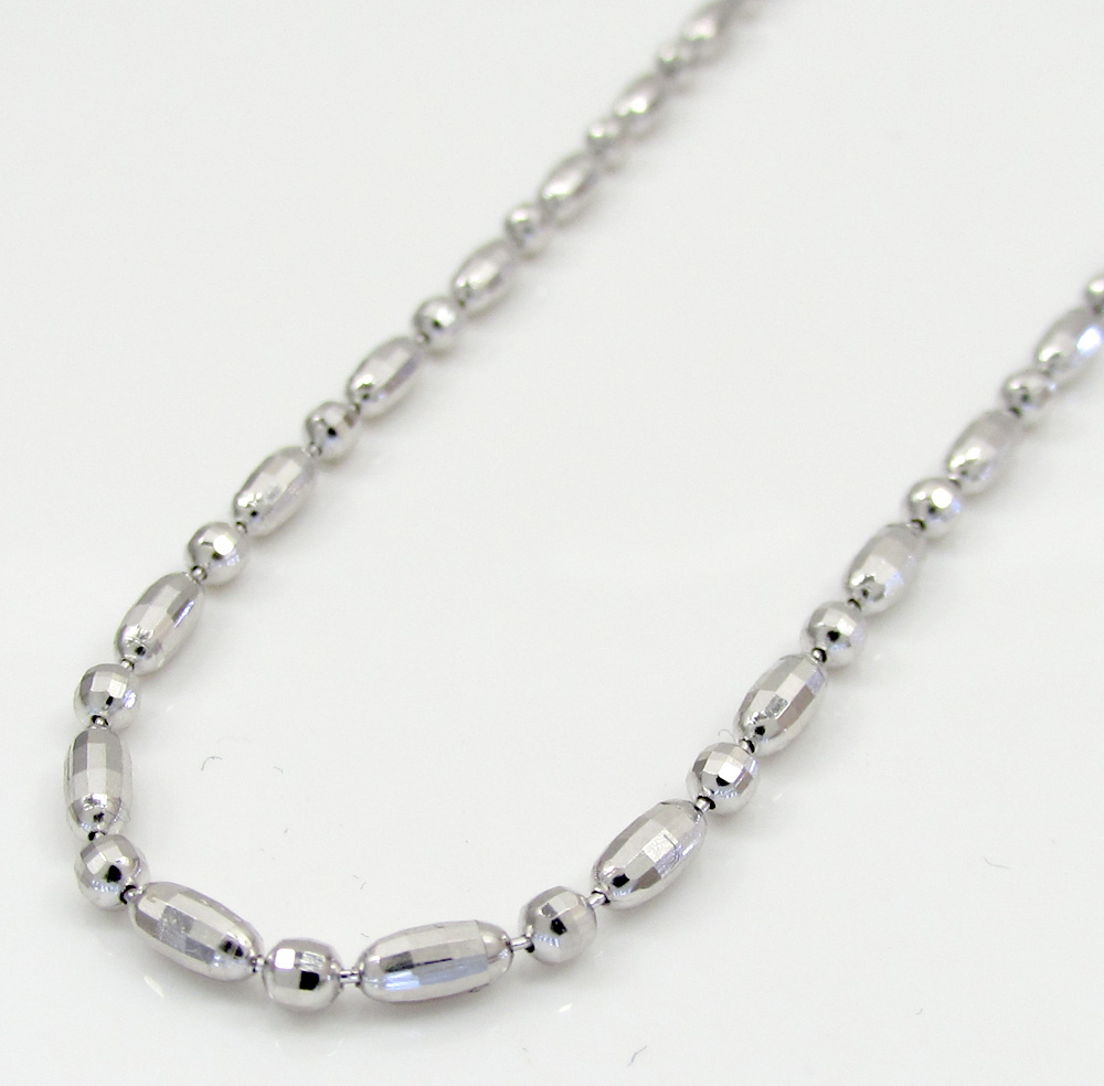 14k gold white gold diamond cut oval bead chain 16-20 inch 1.8mm