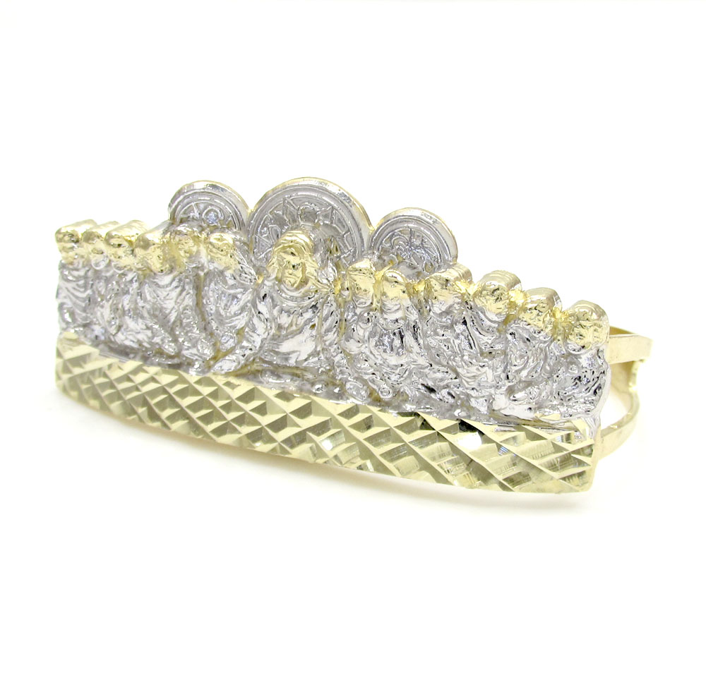 10k yellow gold last supper two finger ring