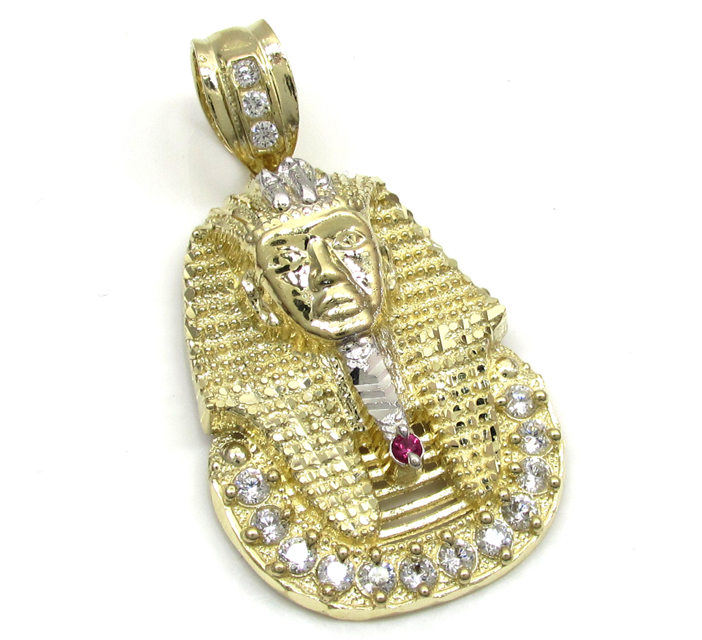 10k yellow gold cz king tut pharaoh head pendant 0.30ct
