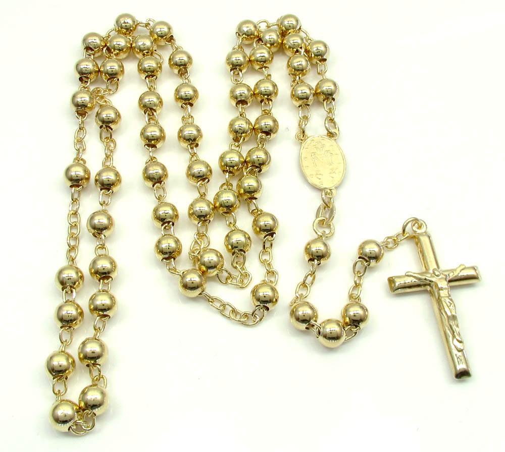 Yellow sterling silver rosary chain necklace 26 inches 6mm