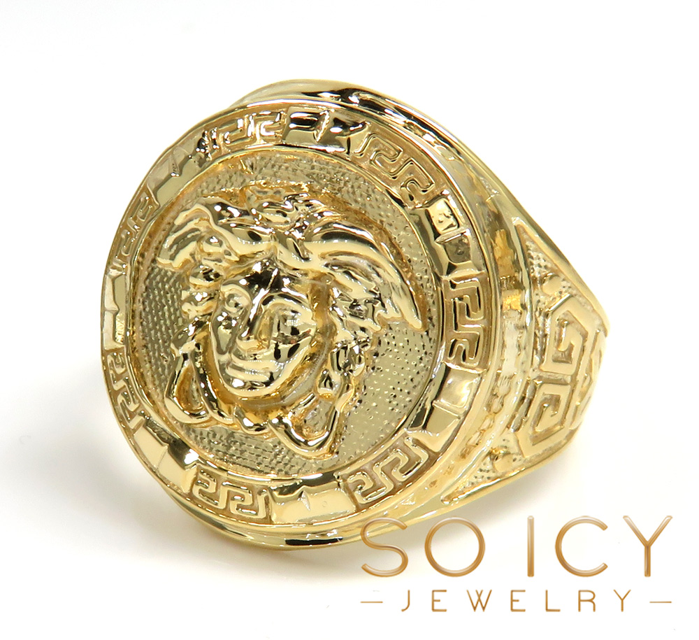 Mens 10k yellow gold oval medusa ring 