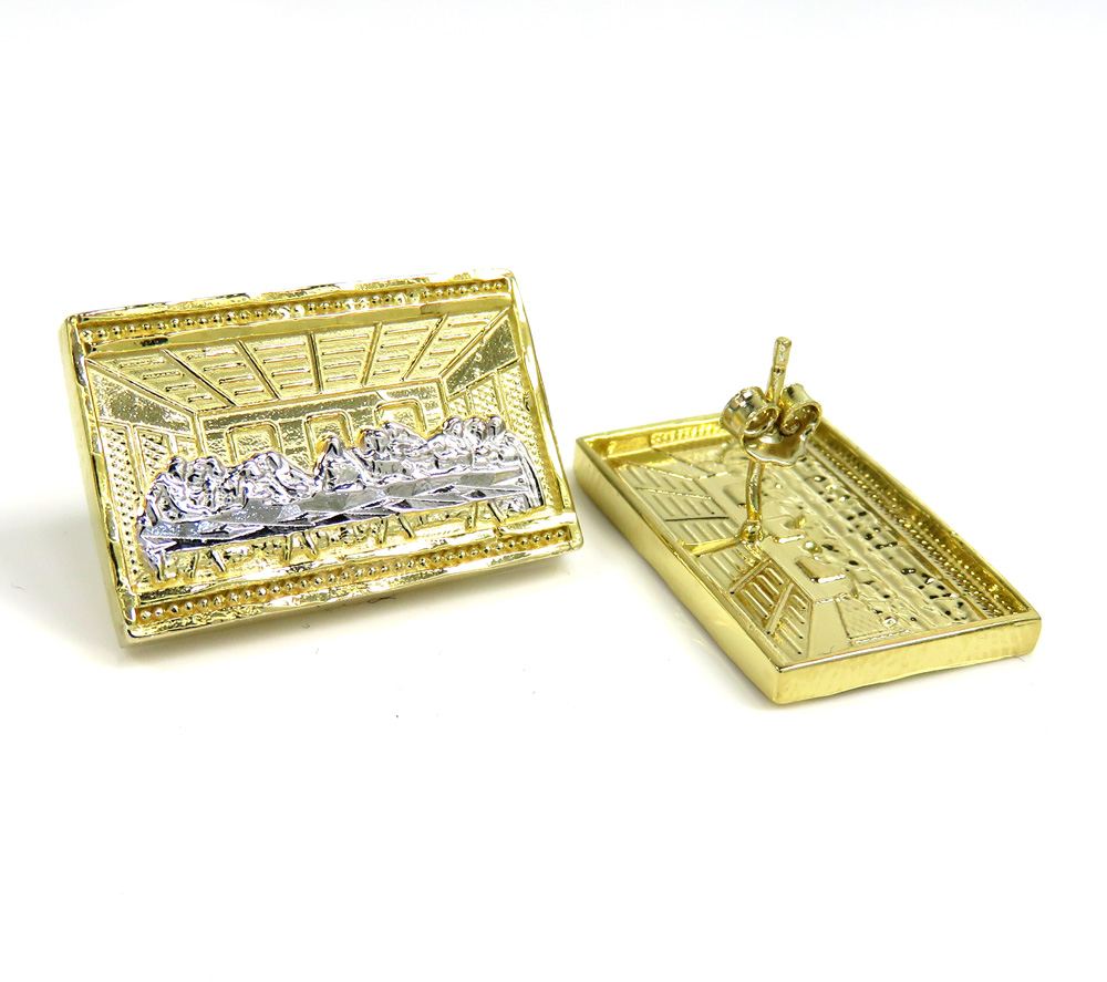 10k yellow gold two tone jesus apostles last supper earrings