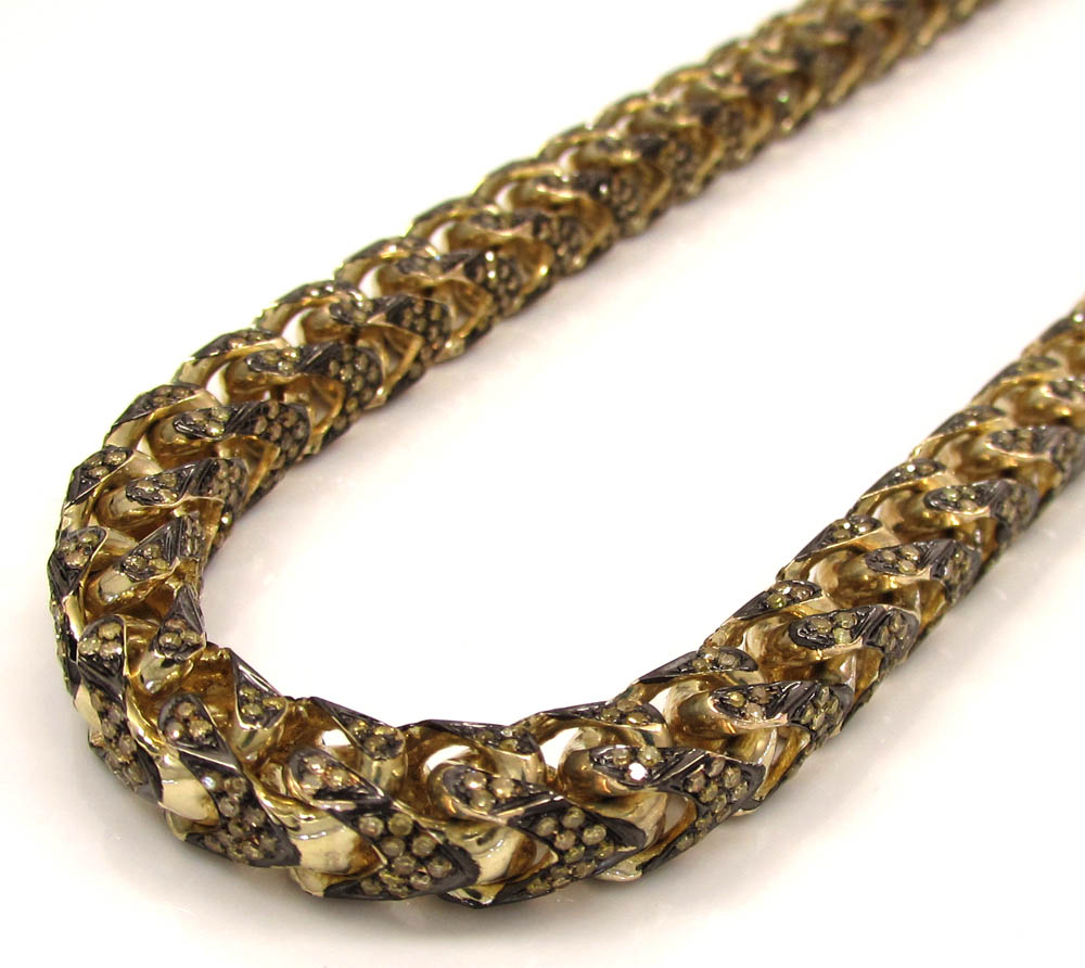 10k solid yellow gold fully iced canary diamond franco chain 26 inch 6mm 11.15ct