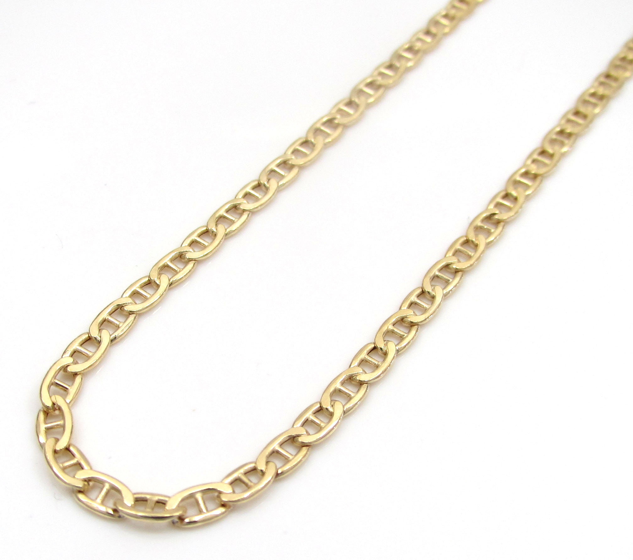 10k yellow gold skinny puffed mariner chain 18-24
