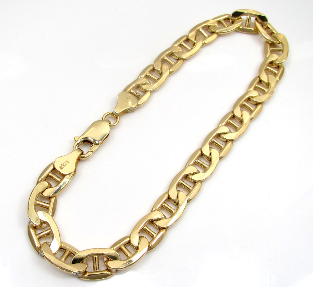 10k yellow gold puffed mariner bracelet 8 inch 7mm