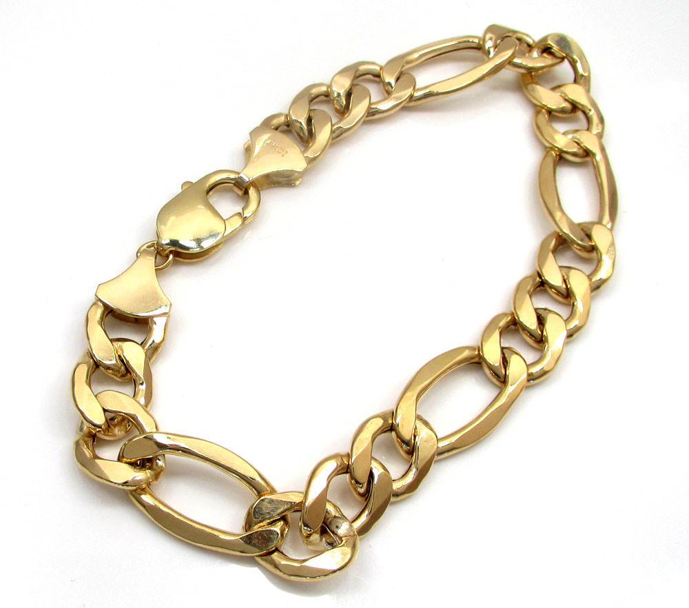 10k yellow gold thick hollow figaro bracelet 9 inch 11mm