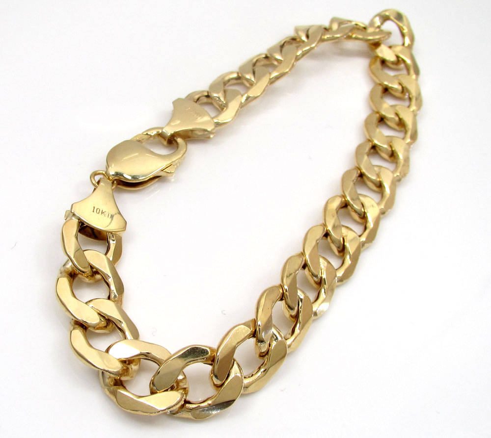 10k yellow gold thick hollow cuban bracelet 9 inch 11mm