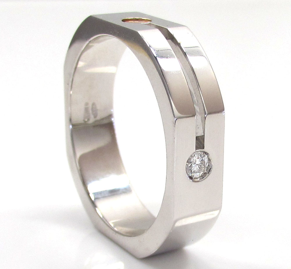 Mens baraka 18k white gold diamond hexagon ring 0.07ct