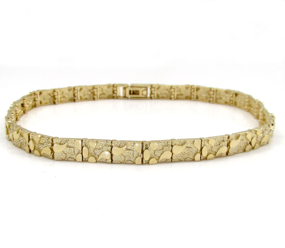 10k yellow gold solid skinny nugget bracelet 8.50 inch 