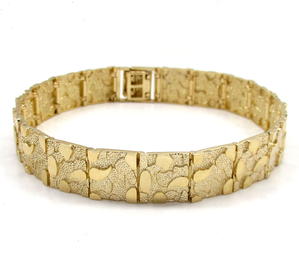 10k yellow gold solid nugget bracelet 8.50 inch 11mm