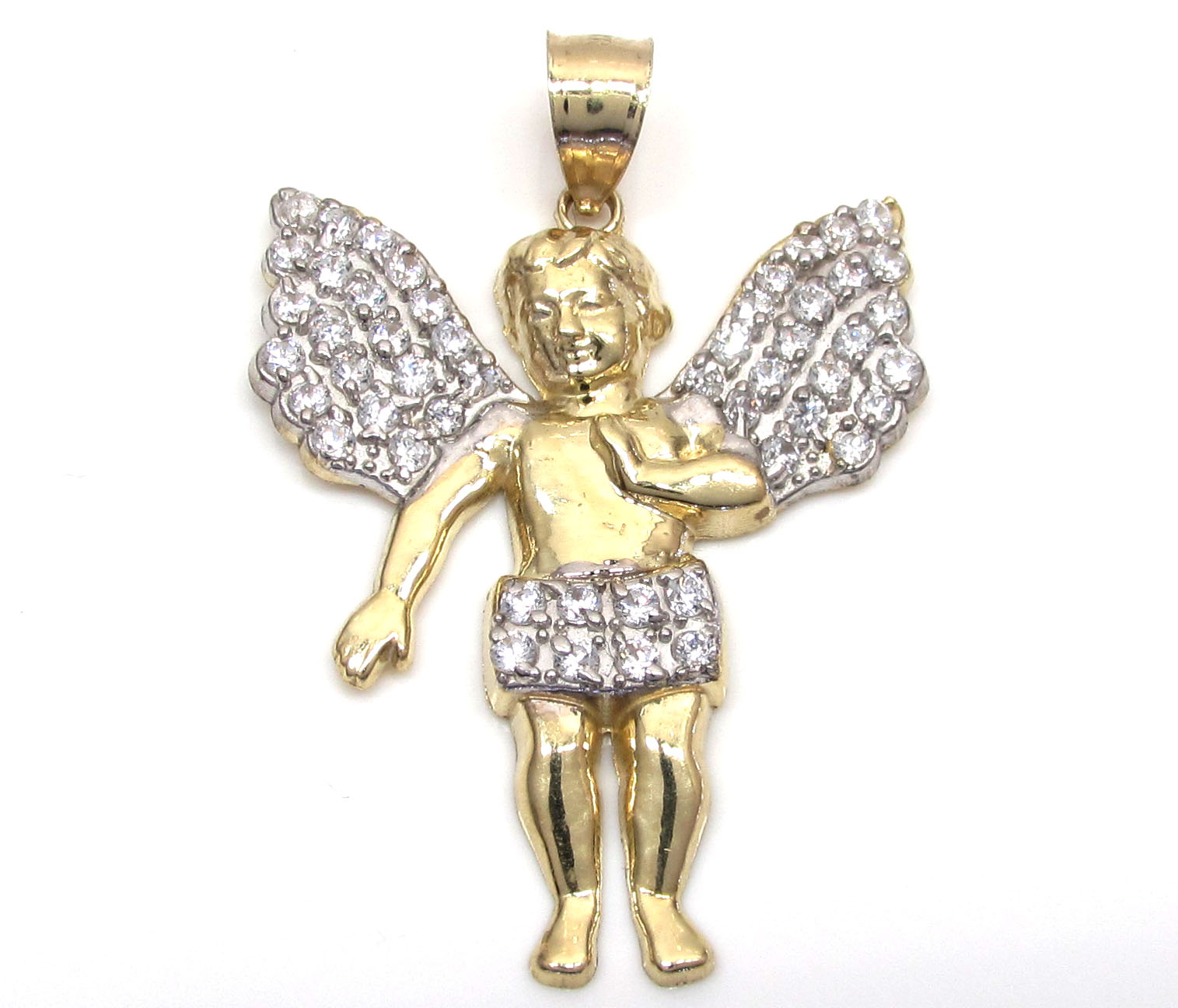 10k yellow gold medium cz baby cherub angel pendant 1.75ct