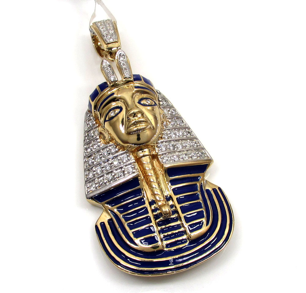 Buy 14k Yellow Gold Blue Enamel King Tut Pharaoh Pendant 0.82ct Online at SO ICY JEWELRY
