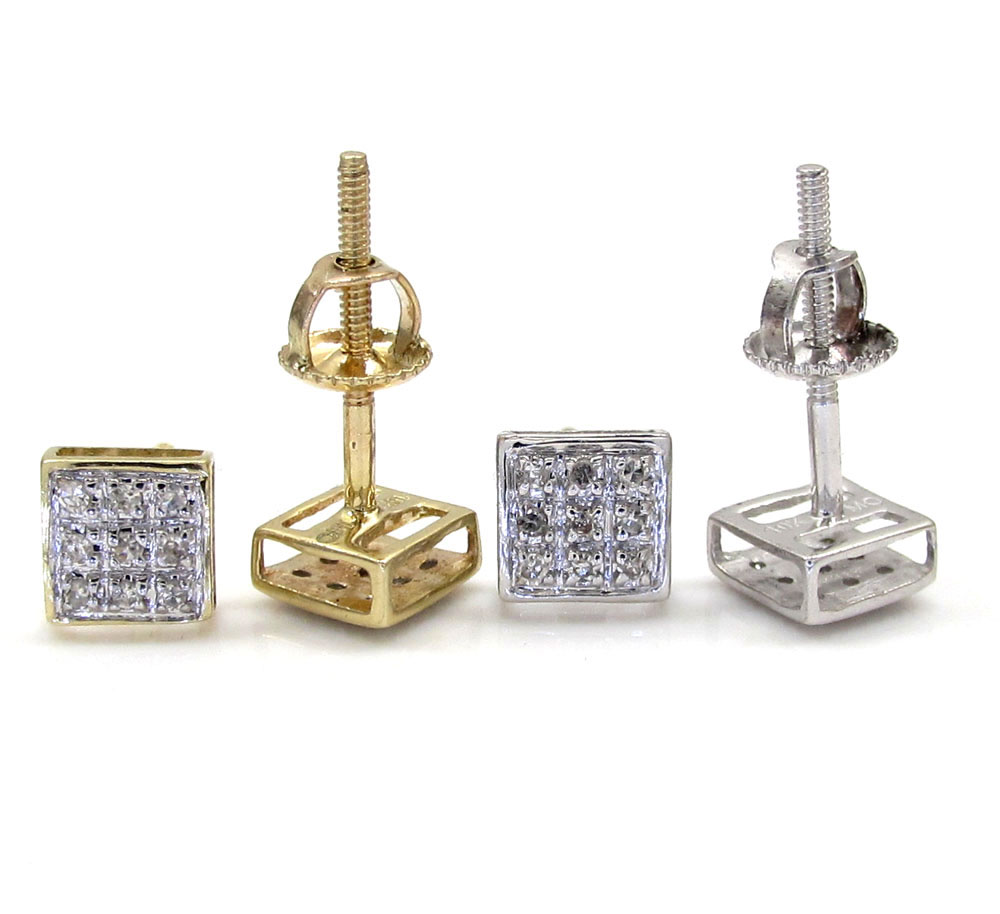 10k gold 3 row diamond earrings  0.07ct