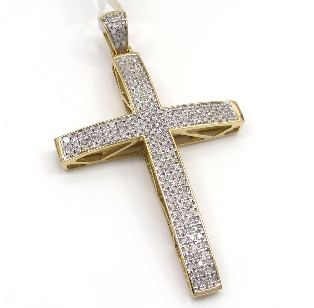 10k Yellow Gold Curved Diamond Pave Cross 0.59 CT