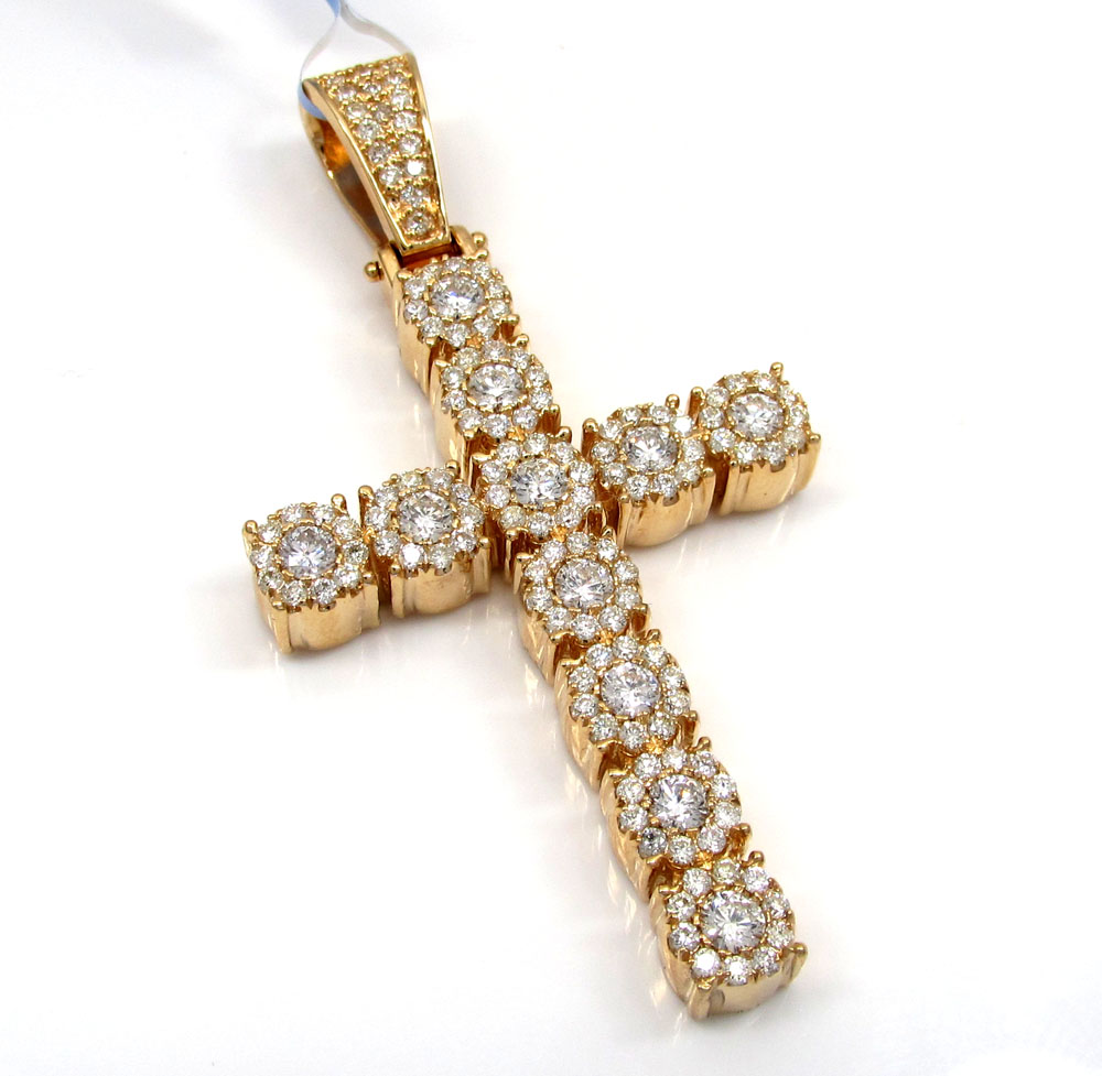 14k yellow gold cluster diamond cross 2.20ct 