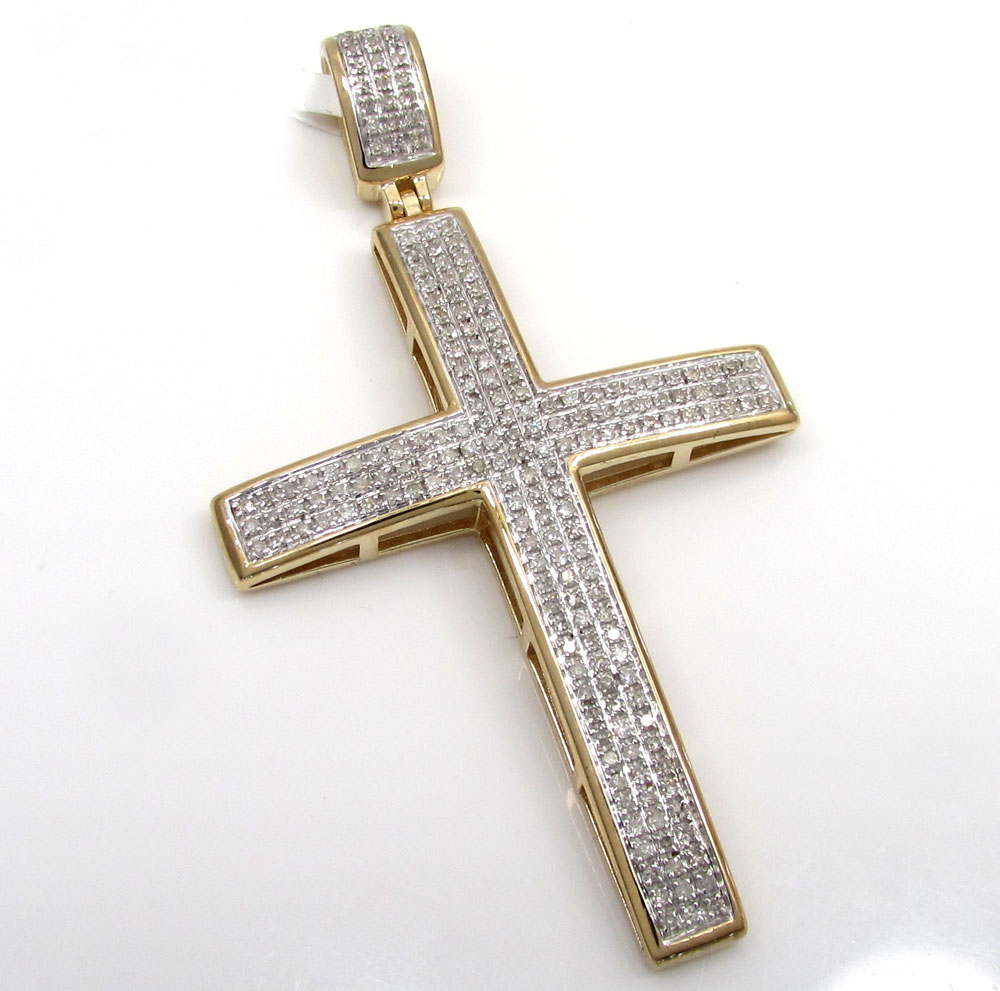 Buy 10k Yellow Gold 3 Row Diamond Cross Pendant 0.75ct Online at SO ICY ...