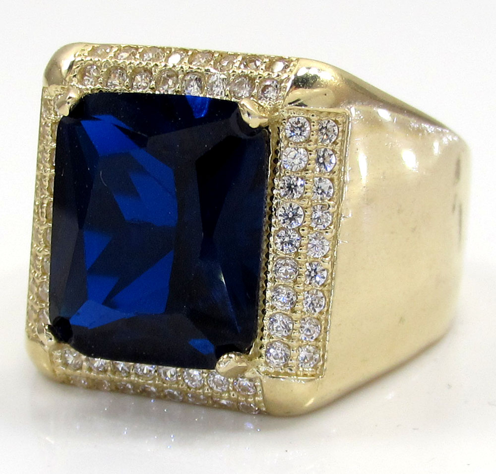 10k yellow gold blue sapphire gemstone ring 5.00ct