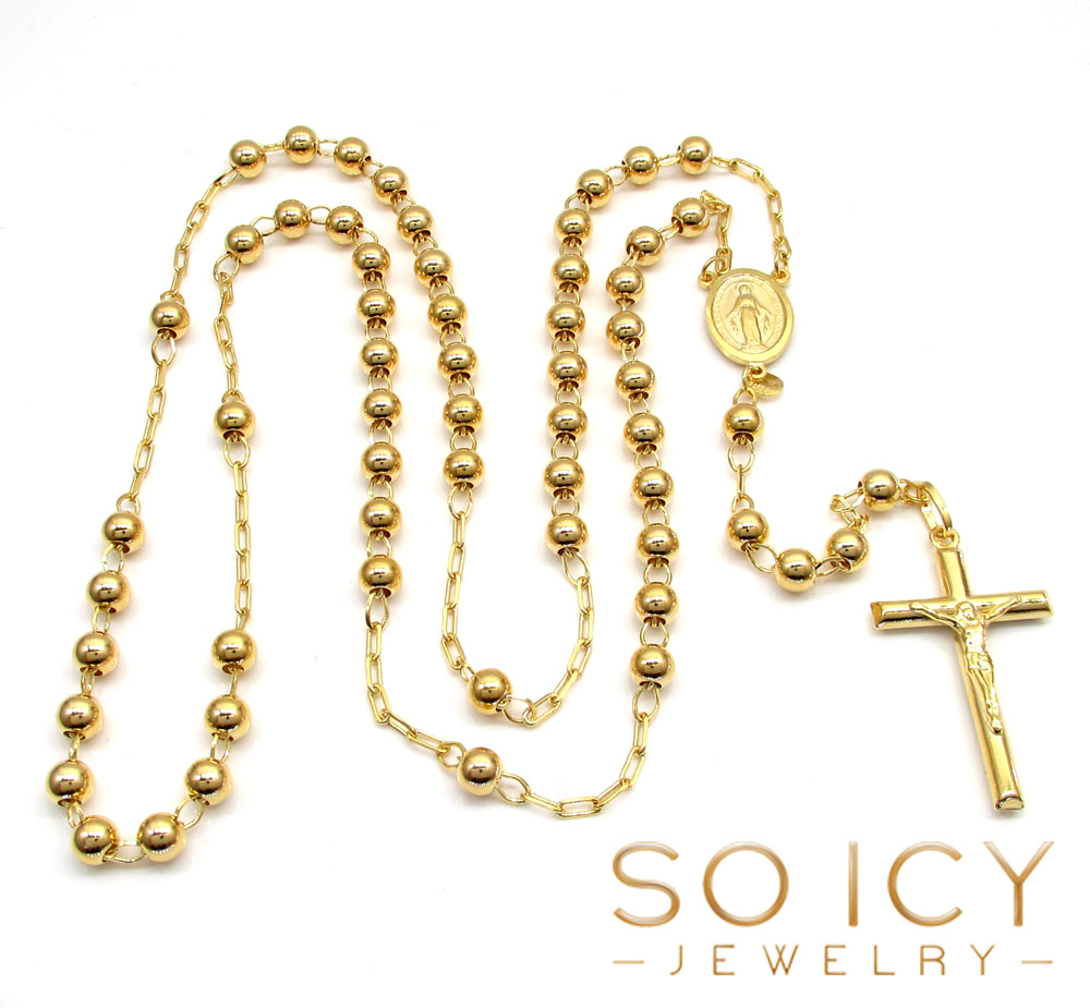 10k yellow gold smooth bead rosary chain 26 inch 5mm 