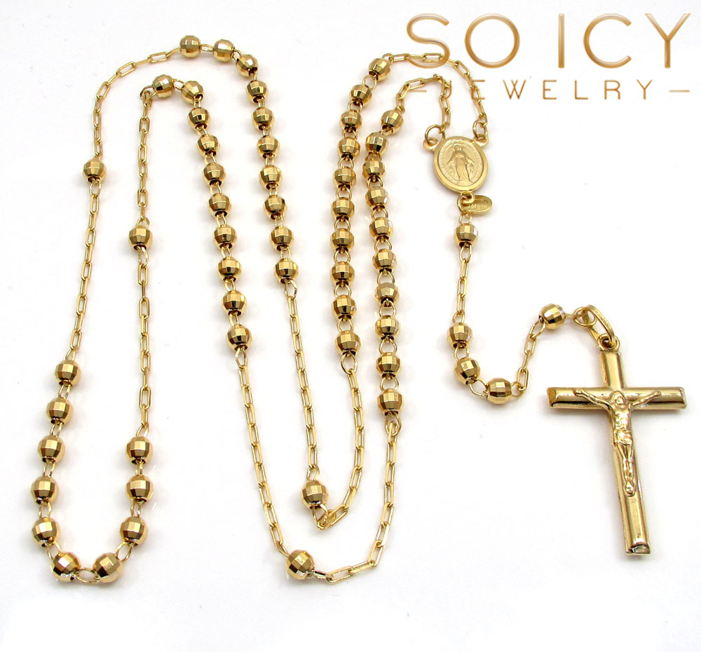10k yellow gold disco ball small bead rosary chain 26 inch 3.8mm 