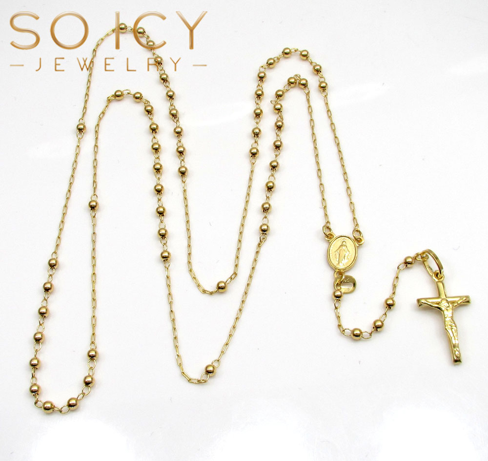 10k yellow gold smooth ball thin bead rosary chain 26 inch 2.5mm 