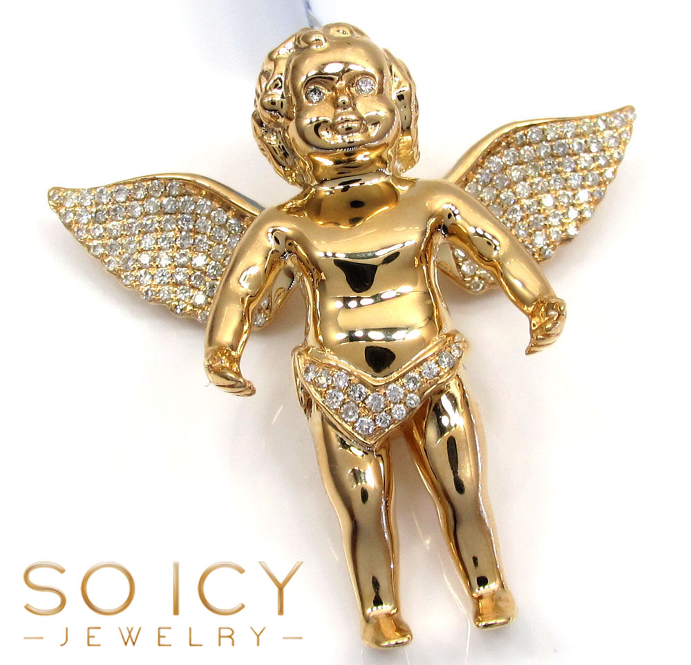 14k yellow gold vs diamond baby cherub angel pendant 0.81ct