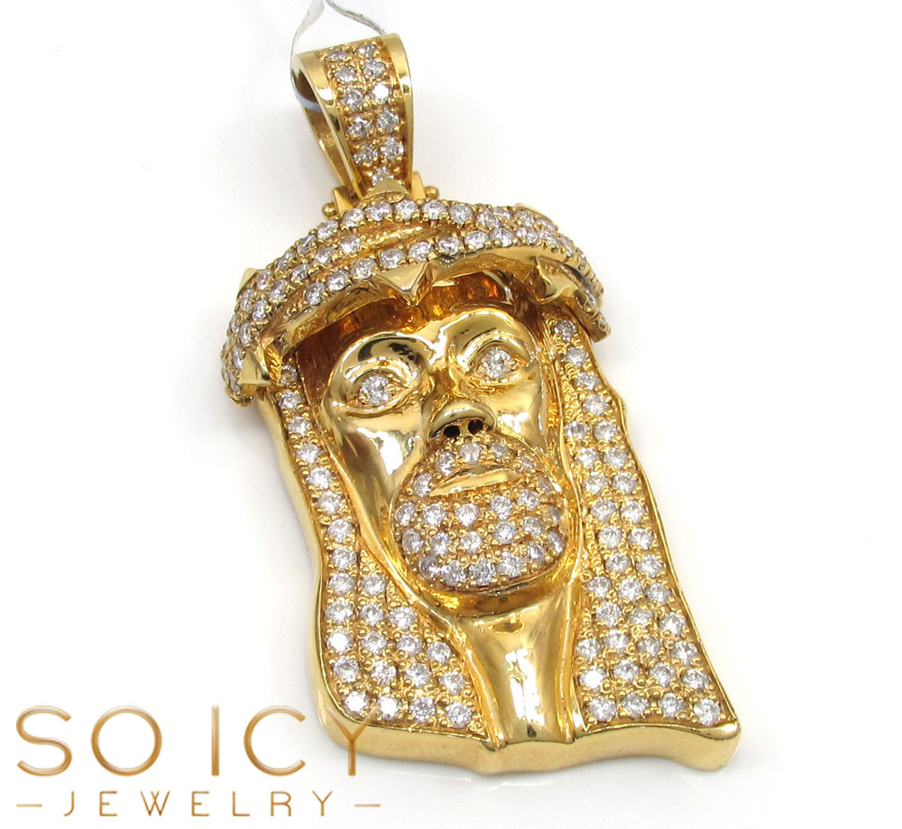 14k yellow gold vs diamond thorn crown jesus piece pendant red diamond tears 3.31ct