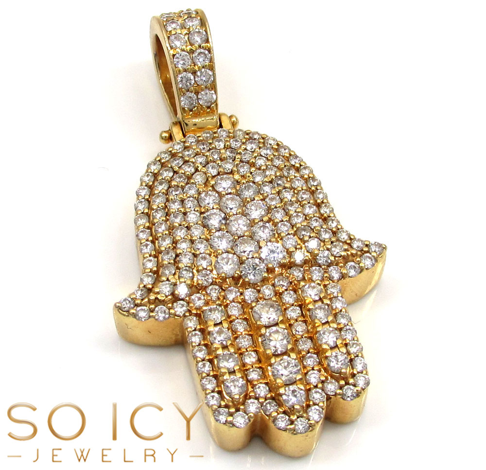 14k yellow gold vs diamond fancy hamsa pendant 2.50ct