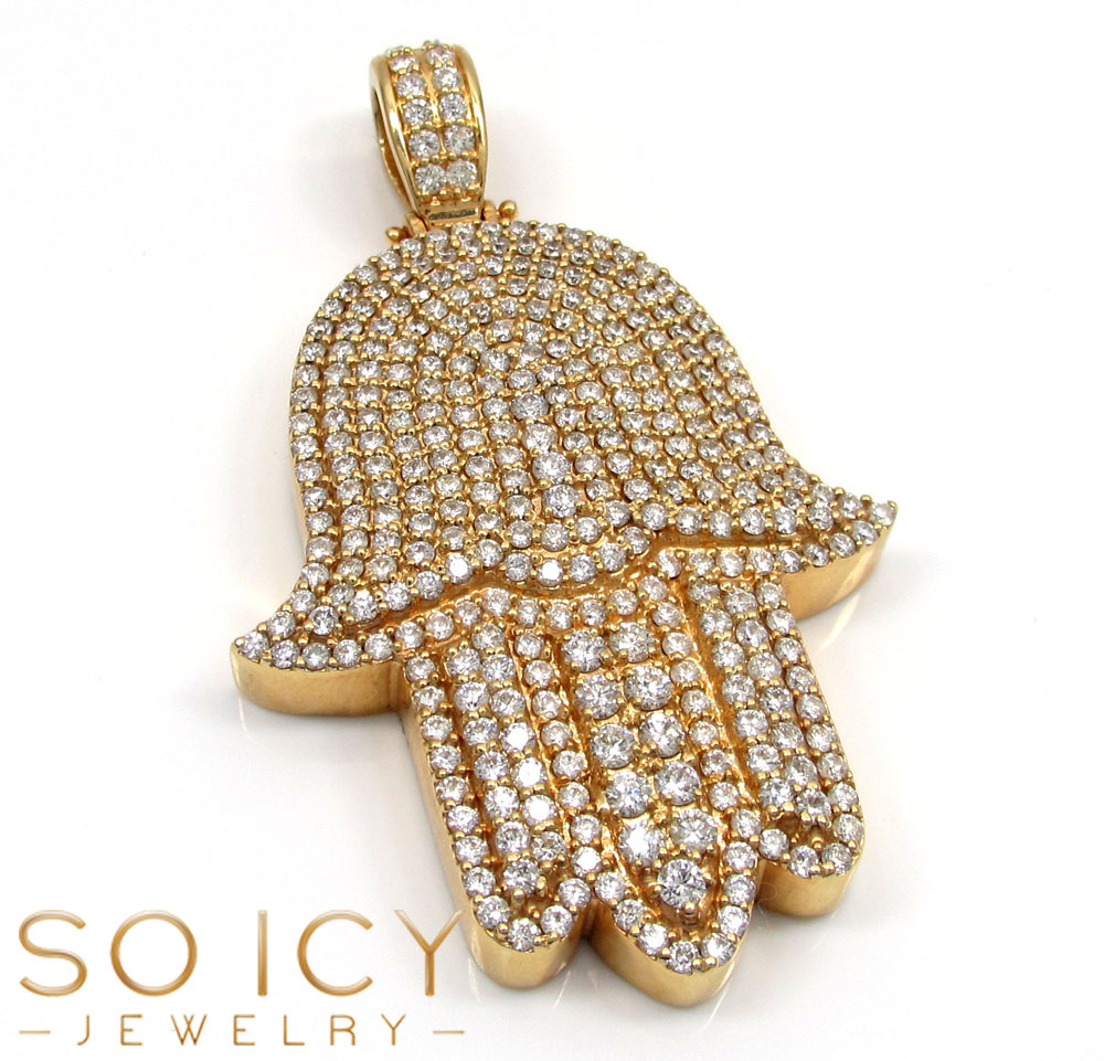 14k yellow gold vs diamond xl fancy hamsa pendant 5.80ct