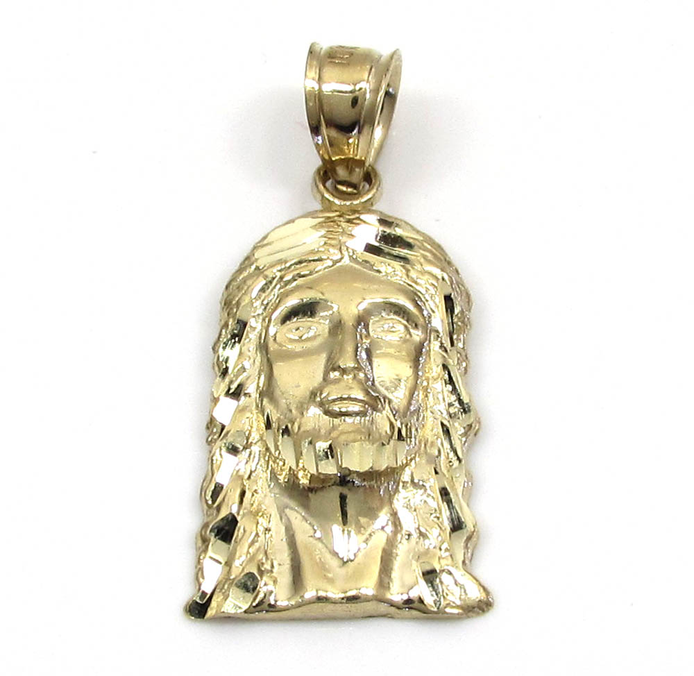 10k yellow gold diamond cut mini jesus face pendant