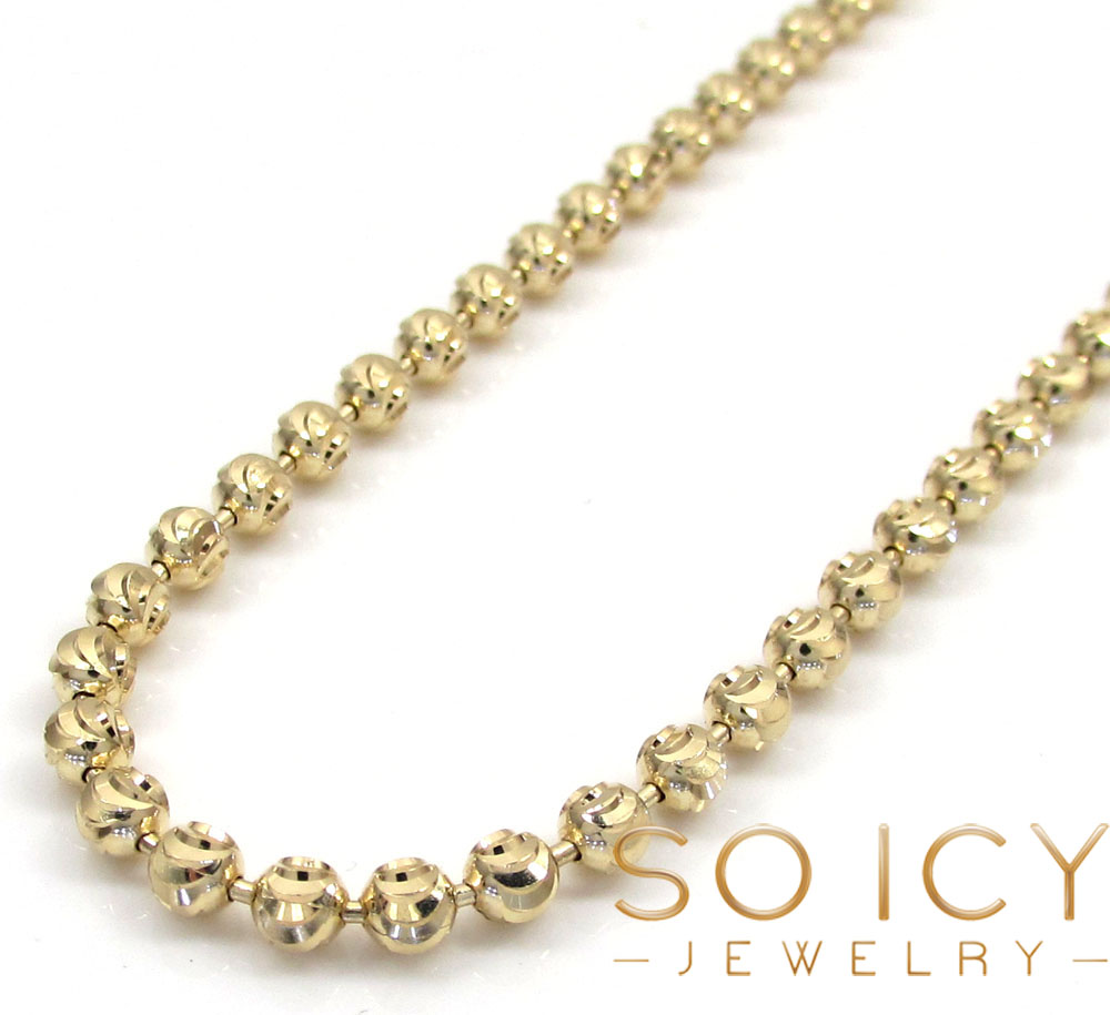14k yellow gold moon cut bead link chain 18-26 inch 3mm