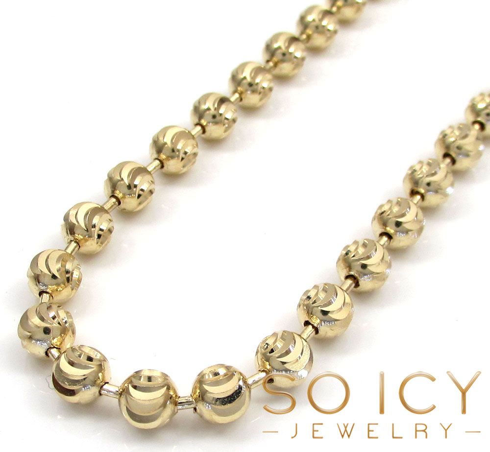 14k solid yellow gold moon cut bead chain 18-30 inch 5mm