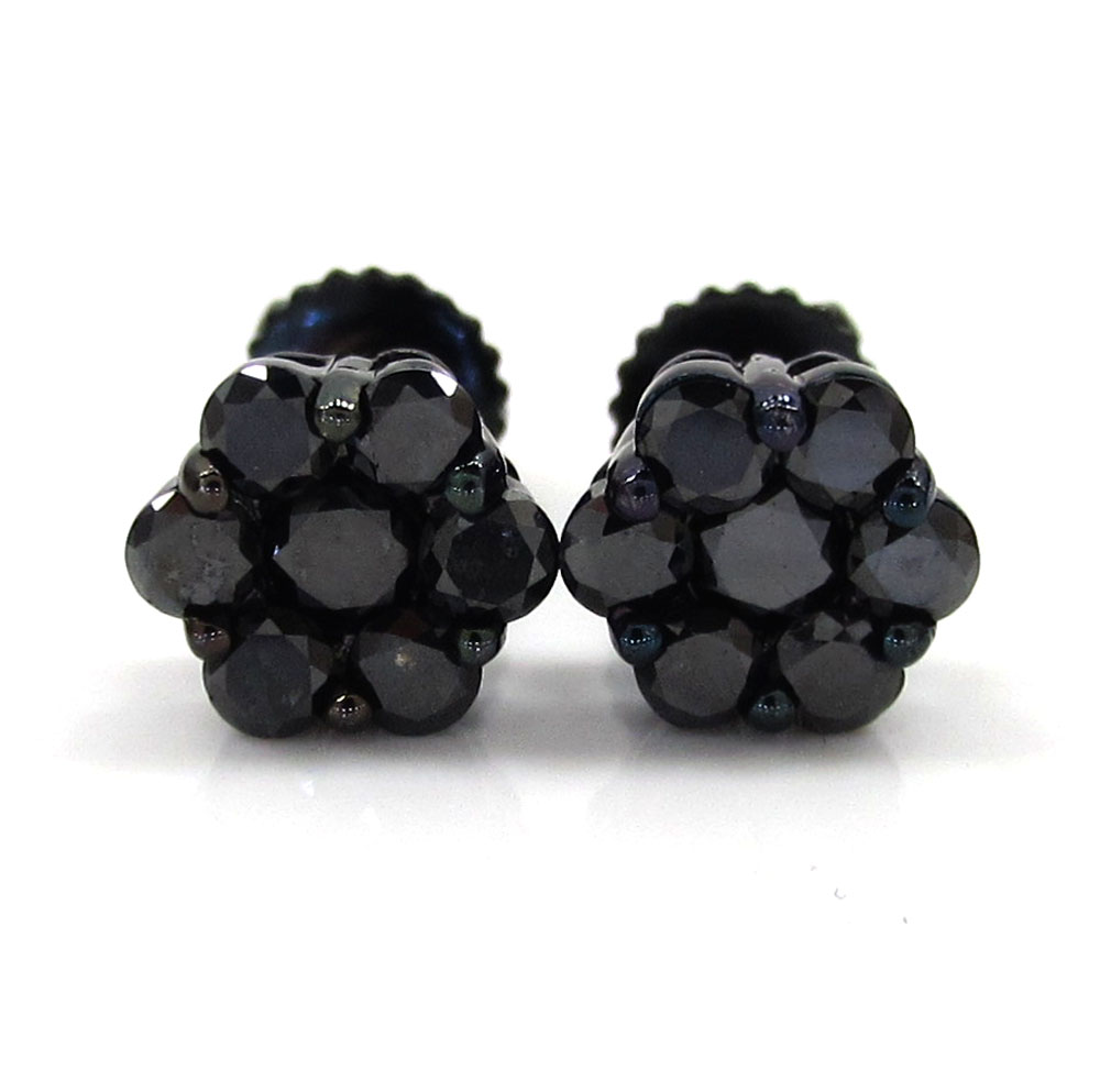 14k black gold black diamond 6mm cluster medium earrings 0.75ct