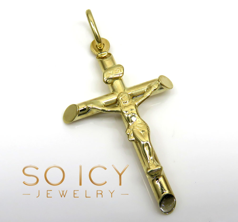 14k yellow gold small jesus tube cross pendant 