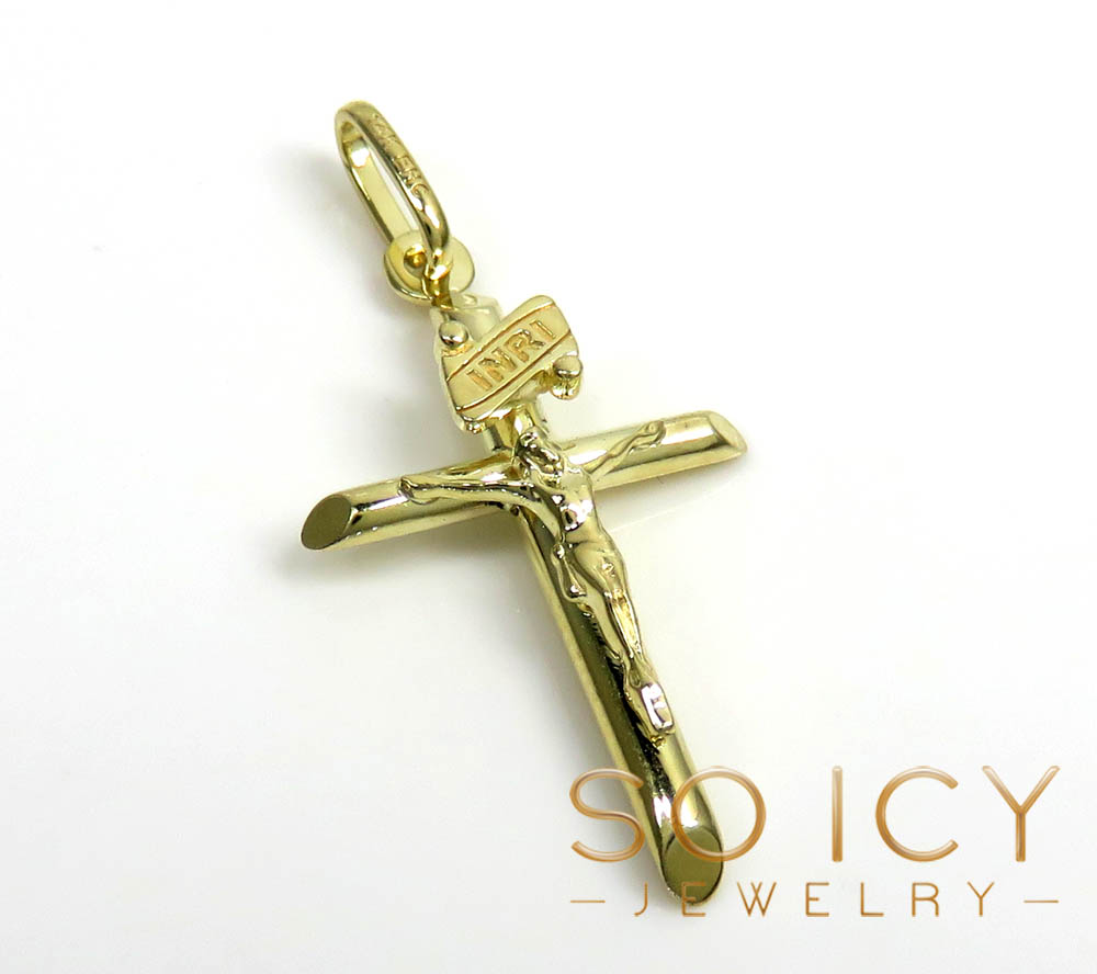14k yellow gold mini jesus tube cross pendant 