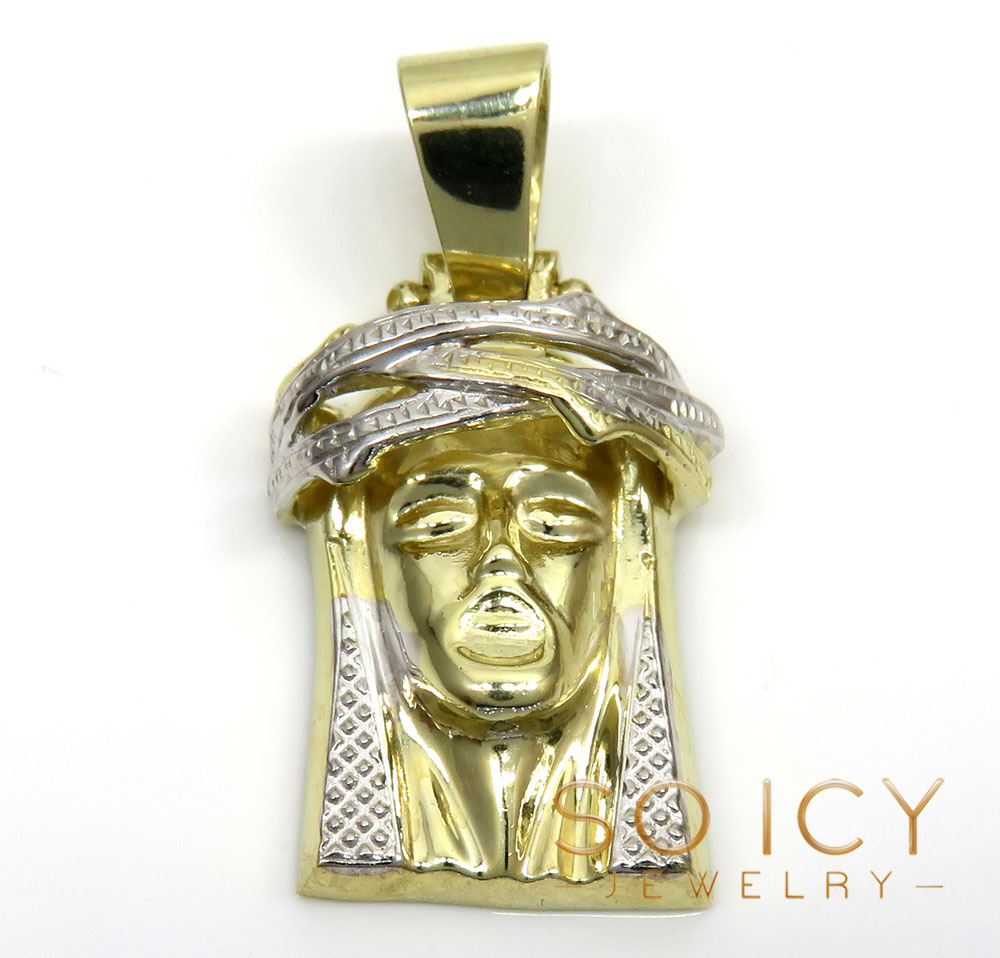 10k two tone gold caged back jesus face pendant 