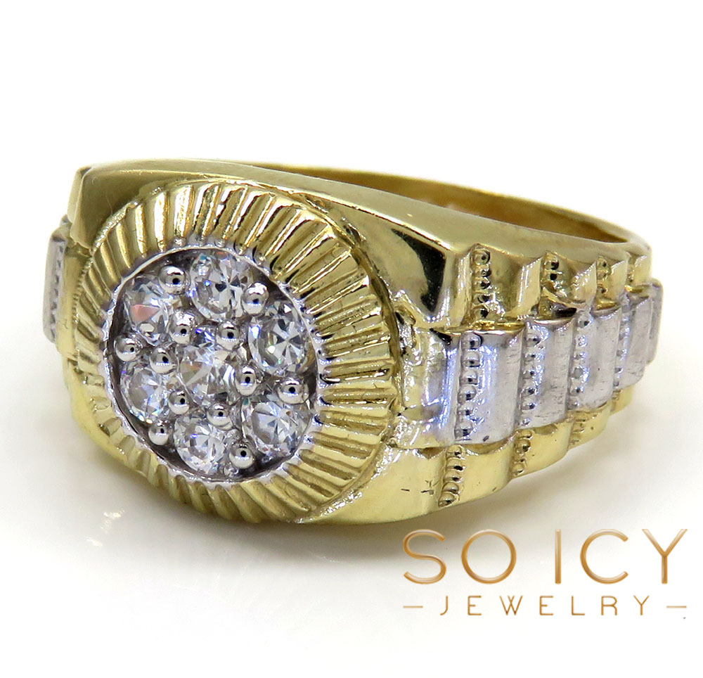 14k two tone cz large  presidential ring 0.55ct