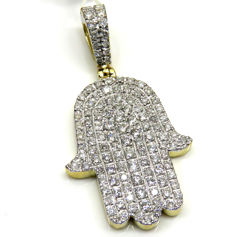 10k Yellow Gold Diamond Hamsa Pendant 1 50ct