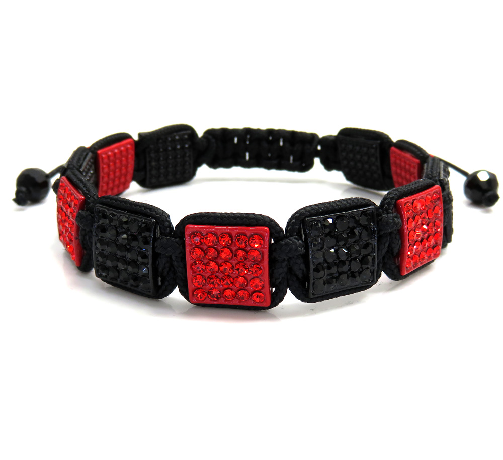 Red and black rhinestone macramé square bead rope bracelet 11.00ct