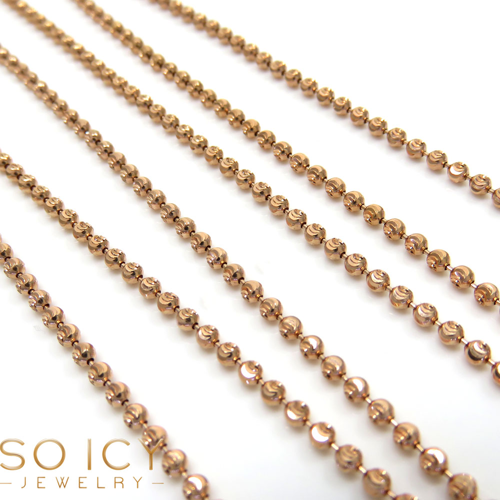 14k rose gold diamond cut skinny bead chain 1.8mm 26-32
