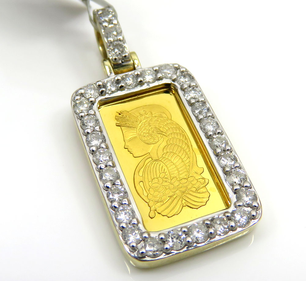 Suisse 24k gold mini bar diamond pendant 0.70ct