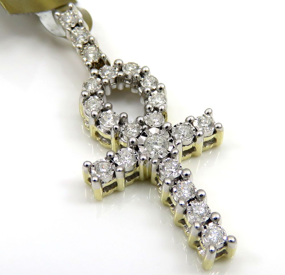 10k yellow gold diamond ankh cross 0.37ct