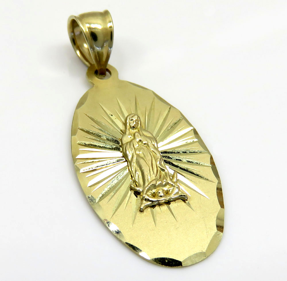 14k yellow gold virgin mary oval pendant 