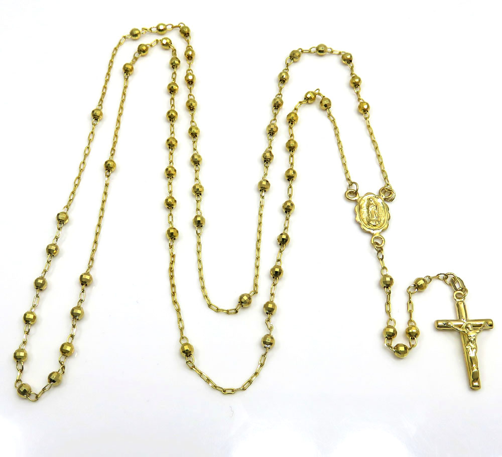 14k yellow gold disco bead super skinny rosary chain 26 inch 2.8mm