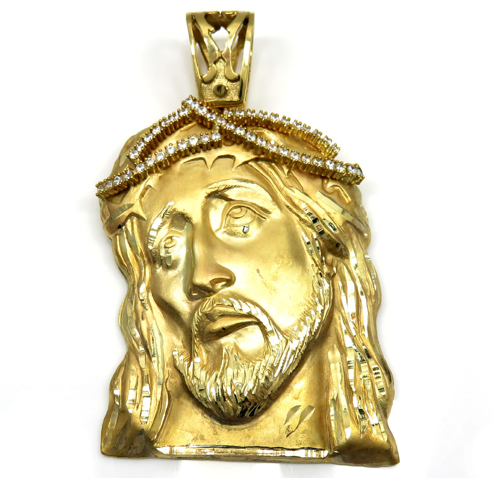 10k yellow gold xl jesus face solid back pendant .50ct