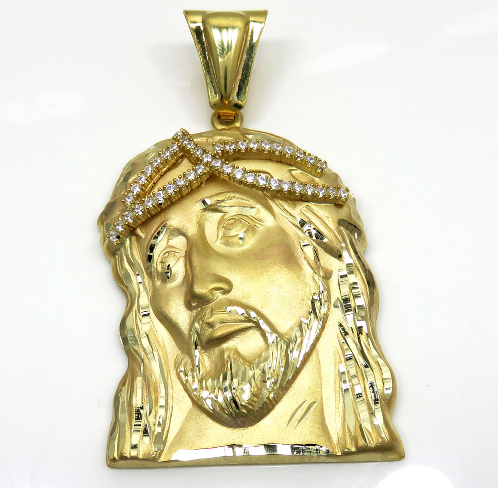 10k yellow gold large jesus face solid back pendant .45ct