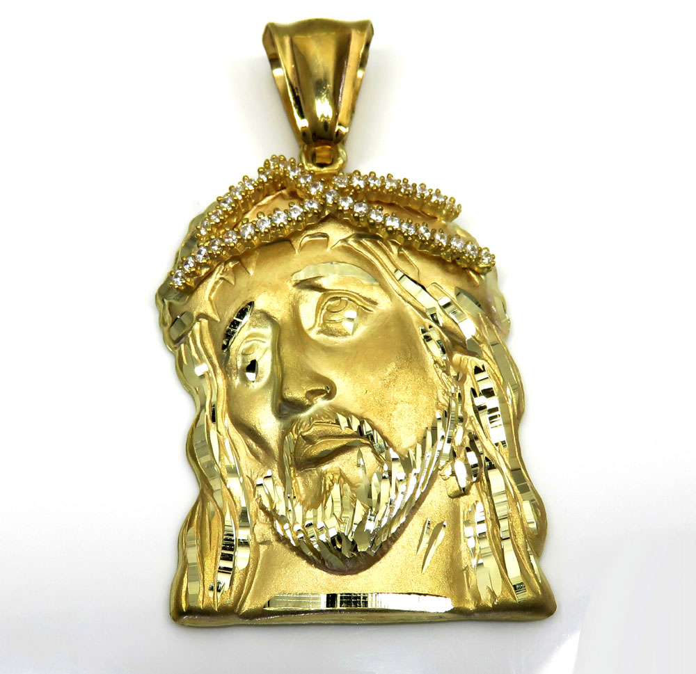 10k yellow gold medium jesus face solid back pendant .40ct
